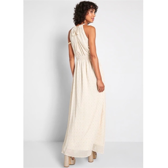 NWT ModCloth Illuminated Elegance Chiffon Maxi Dress Ivory Wedding Bridesmaid - Picture 2 of 11
